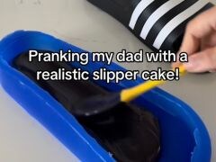 Woman Pranks Father With Hyper-Realistic Slipper Cake. Watch His Reaction Woman Pranks Father With Hyper-Realistic Slipper Cake. Watch His Reaction