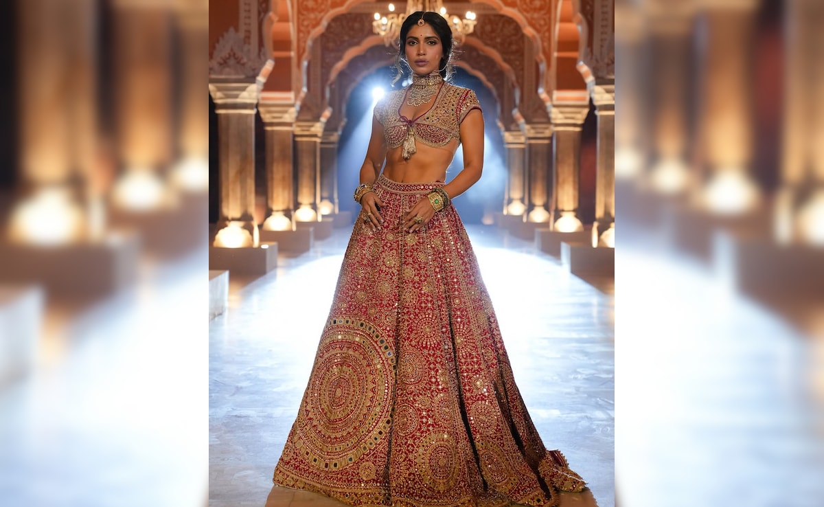 Bhumi Pednekar looks elegant in an embroidered lehenga. Photo: Instagram/aasthasharma
