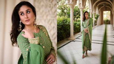 slim fit dress slacks Kareena Kapoor in Green Color Anarkali main image 0