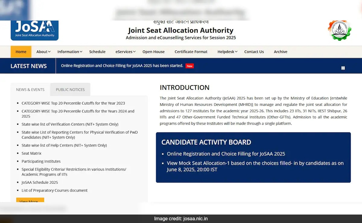 JOSAA MOCK SEAT SELTEMENT 2025 Съвместният орган за разпределение на