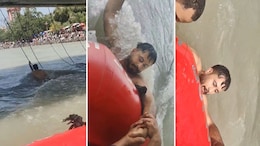 काळ आला होता पण... वेगानं वाहणाऱ्या गंगा नदीमध्ये बुडणाऱ्या तरुणाला देवदूतानं वाचवलं! पाहा Video