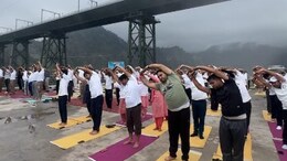 Watch: Officials, Locals Participate In Yoga Event At World's Highest Chenab Rail Bridge