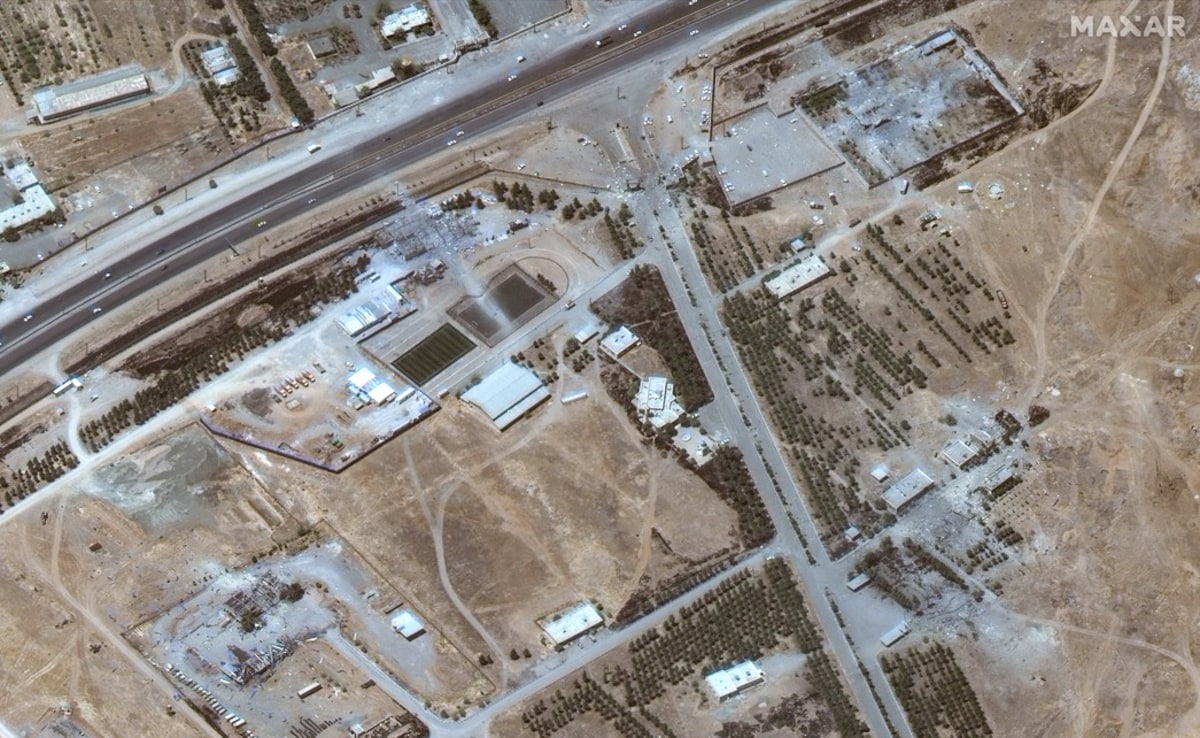 Image show destroyed buildings at entrance to Kermanshah Missile Facility | See hi-res image here