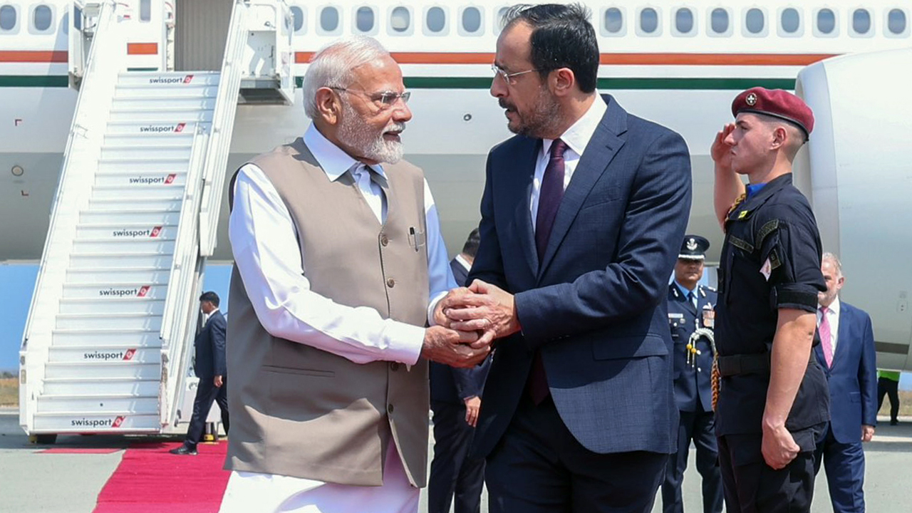 PM Modi Arrives In Cyprus, President At Airport To Receive Him