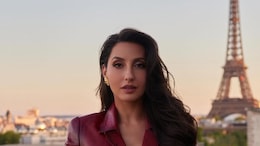 Nora Fatehi's Wine Red Leather Dress With A Middle Slit Screams Bold And Beautiful
