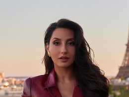 Nora Fatehi's Wine Red Leather Dress With A Middle Slit Screams Bold And Beautiful