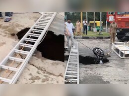 Bike Falls Into Ditch After Chandigarh Road Caves In