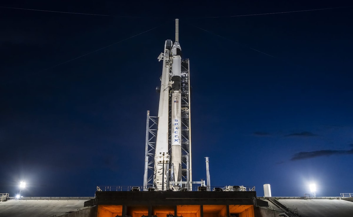 SpaceXs Falcon-9 rocket at the launch pad. The launch vehicle will carry the Axiom-4 mission astronauts
