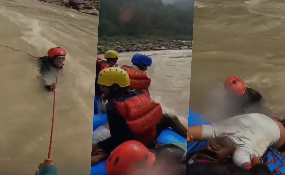 गंगा में डूब रहे शख्स की गाइड ने फरिश्ता बन बचा ली जान; वीडियो वायरल