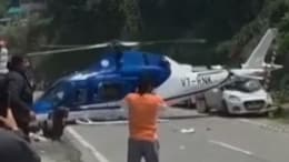 Video: Chopper Makes Emergency Landing On Road, Tail Crushes Car