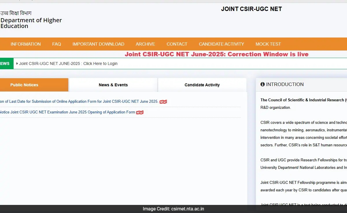 CSIR NET 2025 Application Correction The National Testing Agency NTA