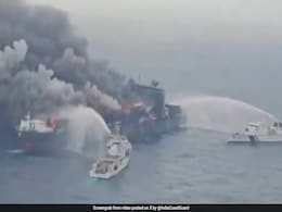 Watch: Cargo Ship On Fire Off Kerala, Coast Guard Sprays Water Watch: Cargo Ship On Fire Off Kerala, Coast Guard Sprays Water
