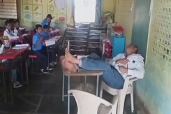 Teacher Caught Napping During Class In Maharashtra School Teacher Caught Napping During Class In Maharashtra School