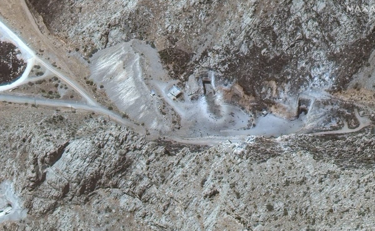 Image shows close up view of damaged tunnel entrances Kermanshah Military Facility | See hi-res image here