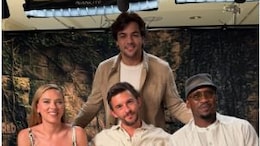 YouTuber Ashish Chanchlani Poses With Scarlett Johansson, Jonathan Bailey At <i>Jurassic World Rebirth</i> Premiere