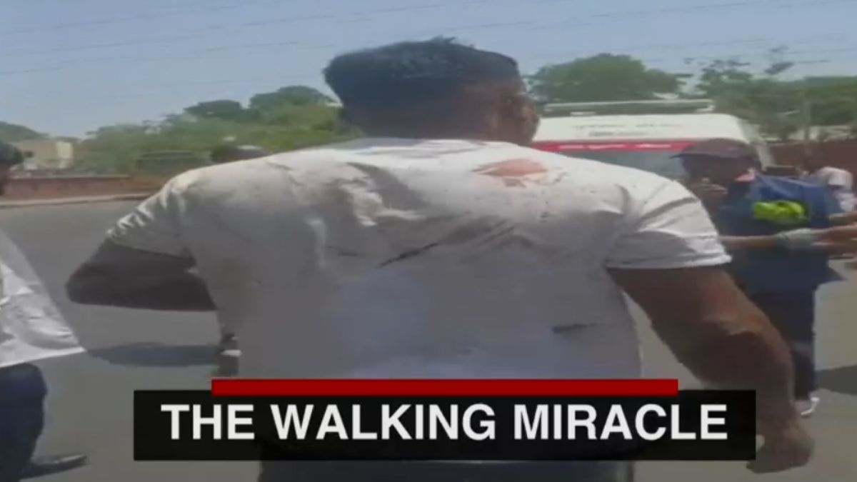 Video Emerges Of First Survivor Walking After Ahmedabad Plane Crash