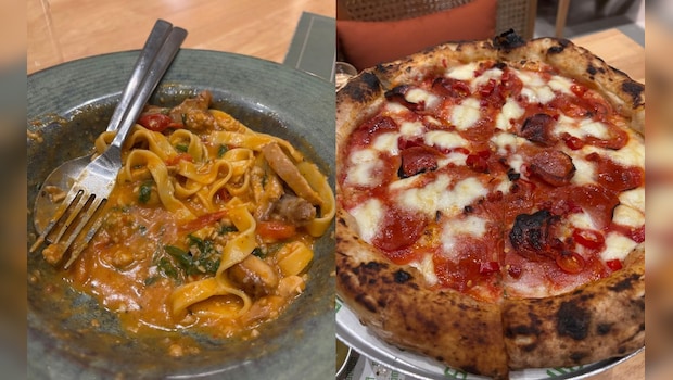 (L-R) Tuscan Chicken Fettuccine, The Hottie Pizza (L-R) Tuscan Chicken Fettuccine, The Hottie Pizza