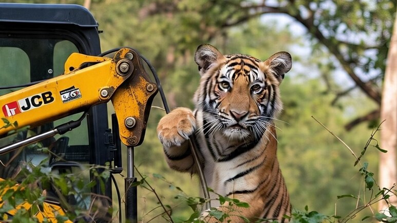 राजस्थान में हेलीपैड पर आया टाइगर, प्रशासन की फूली सांसें; JCB की मदद से मां के पास पहुंचाया