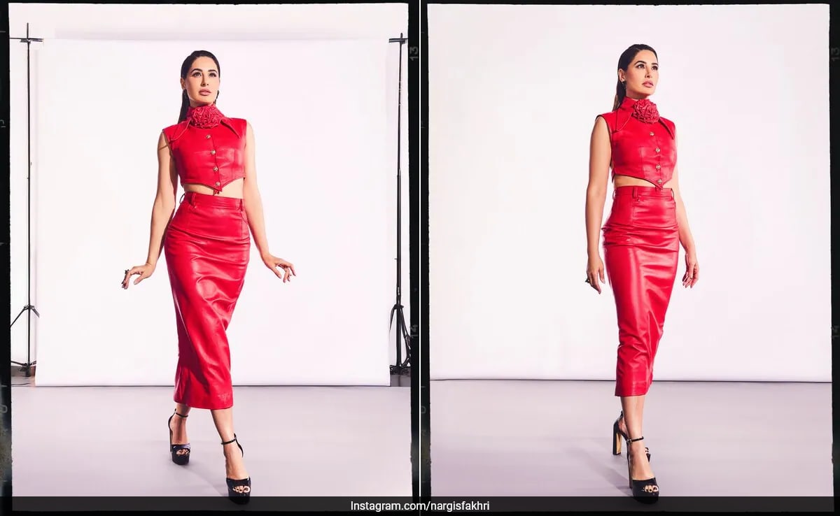 Nargis Fakhri Stuns in Red Leather at Housefull 5 Event