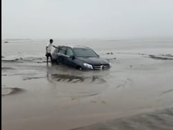 Video: Mercedes Stuck On Dumas Beach In Gujarat&#039;s Surat After Stunt Goes Wrong