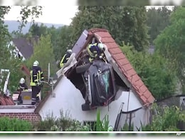 Several Injured As Car Crashes Into Barn's Roof In Germany Several Injured As Car Crashes Into Barn's Roof In Germany