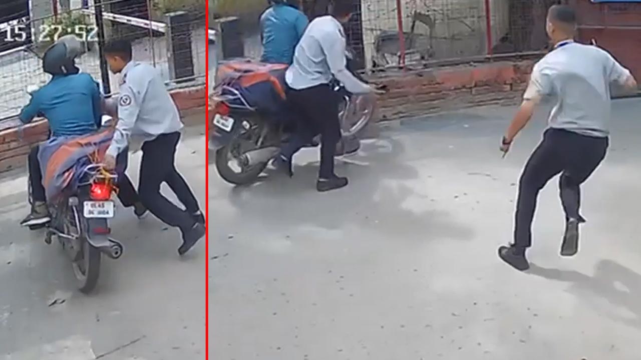 Watch: Guards Foil Theft Attempt In Delhi, Thief Abandons Bike and Escapes