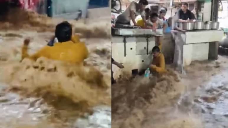 Video: Man Swept Away In Floodwater In Rajasthan, Rescued By Hotel Staff