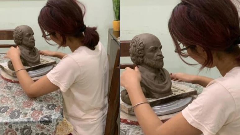 महिला ने अपने हाथों से बनाई शेक्सपियर की खूबसूरत मूर्ति, तस्वीरें देख तारीफ करते नहीं थक रहे लोग