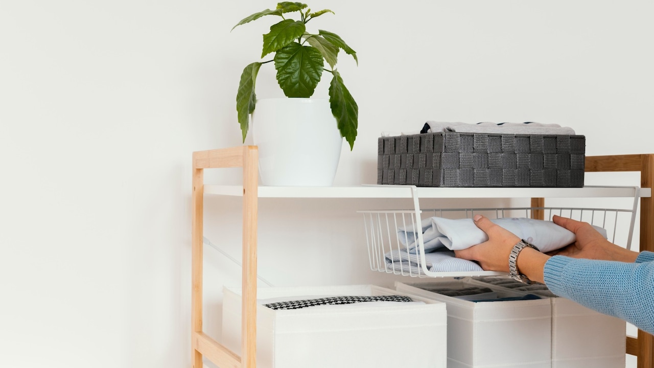 Declutter with ease using a bathroom rack that fits right in 