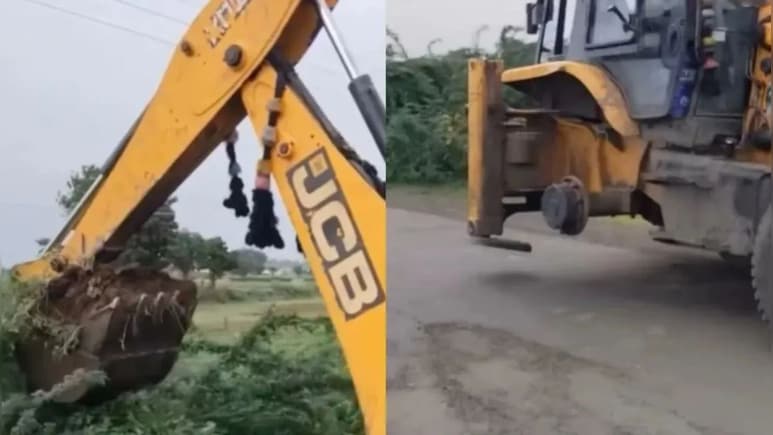 देसी जुगाड़ का कमाल, हैवी ड्राइवर ने तीन पहिए पर चलाई JCB, देख लोगों ने पकड़ लिया माथा देसी जुगाड़ का कमाल, हैवी ड्राइवर ने तीन पहिए पर चलाई JCB, देख लोगों ने पकड़ लिया माथा