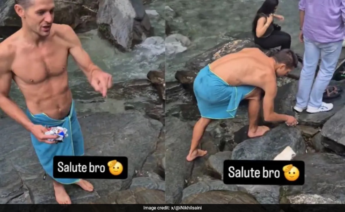 Видео на чуждестранен турист който събира отпадъци от близо до