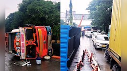 Thane - Belapur Highway : ठाणे - बेलापूर रोडवर कंटेनर आडवा अन् वाहतुकीचा खोळंबा