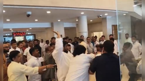 Video: Workers Of BJP, Sharad Pawar's NCP Clash In Maharashtra Assembly Lobby