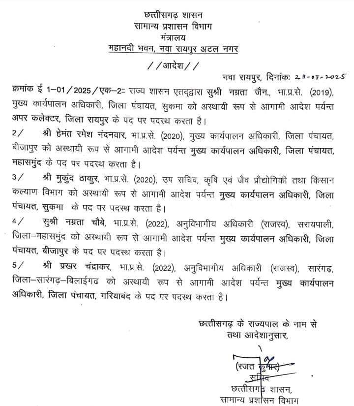 छत्तीसगढ़ में आईएएस ट्रांसफर छत्तीसगढ़ में आईएएस ट्रांसफर