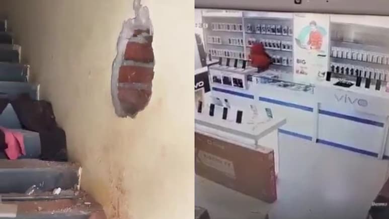 Video: Man Drills Hole Into Hyderabad Showroom, Steals Mobile Phones Video: Man Drills Hole Into Hyderabad Showroom, Steals Mobile Phones