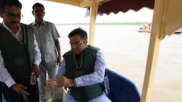 Delhi Minister Parvesh Verma Inspects Yamuna On Boat, Collects Water Sample For Testing