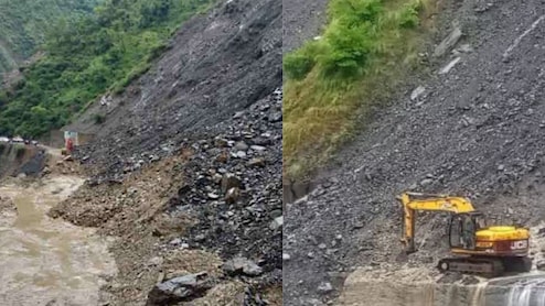 जजरेड पहाड़ी पर हुआ भारी लैंडस्लाइड, घंटों की मेहनत के बाद खुला रास्ता, कैमरे में कैद हुई तस्वीरें