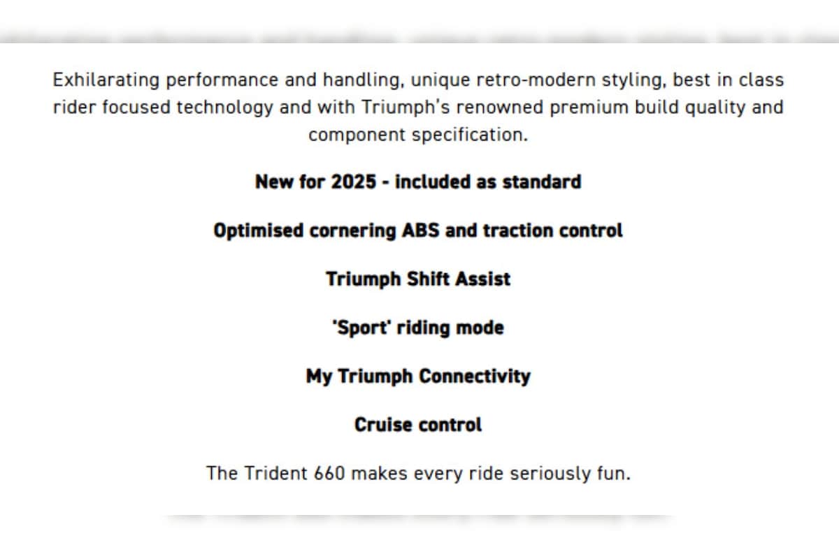 2025 Triumph Trident 660 features 2025 Triumph Trident 660 features