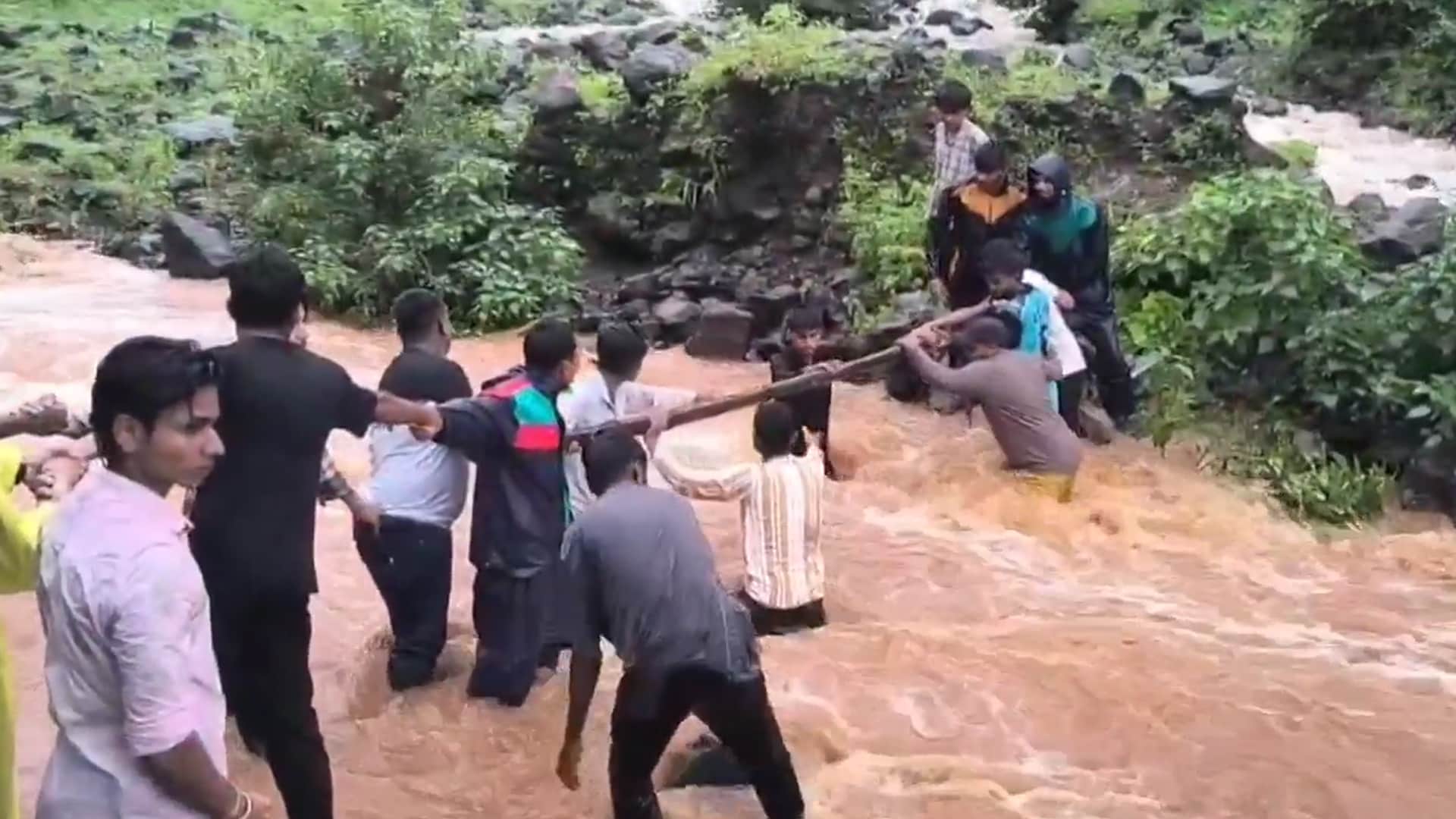 Video: Locals Form Human Chain Across Maharashtra Waterfall To Rescue 7 Men