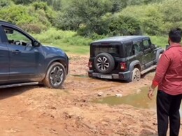 Tata Harrier.ev Rescues Mud-Trapped Mahindra Thar Roxx: Watch Here