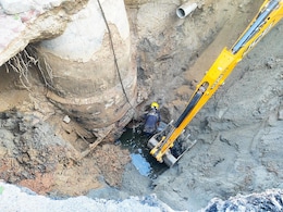 Noida Road Collapses After Pipeline Burst, Repair Work Underway Noida Road Collapses After Pipeline Burst, Repair Work Underway