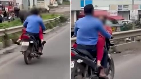 चलती बाइक के पेट्रोल टैंक पर बैठकर शख्स को गले लगा रही थी महिला, फिर लेटकर करने लगी ऐसी हरकत, वायरल हुआ Video