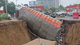 Video: Gurugram Road Caves In After Heavy Rain, Truck Falls Into Giant Crater