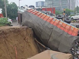 Video: Gurugram Road Caves In After Heavy Rain, Truck Falls Into Giant Crater