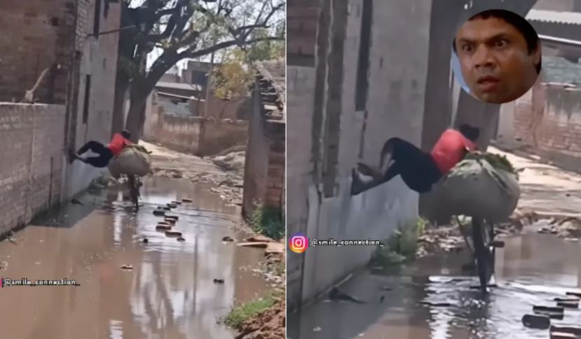 बारिश के पानी में डूबी सड़क पार करने का देसी जुगाड़, वीडियो देख लोग बोले- ये तो देसी स्पाइडरमैन निकला
