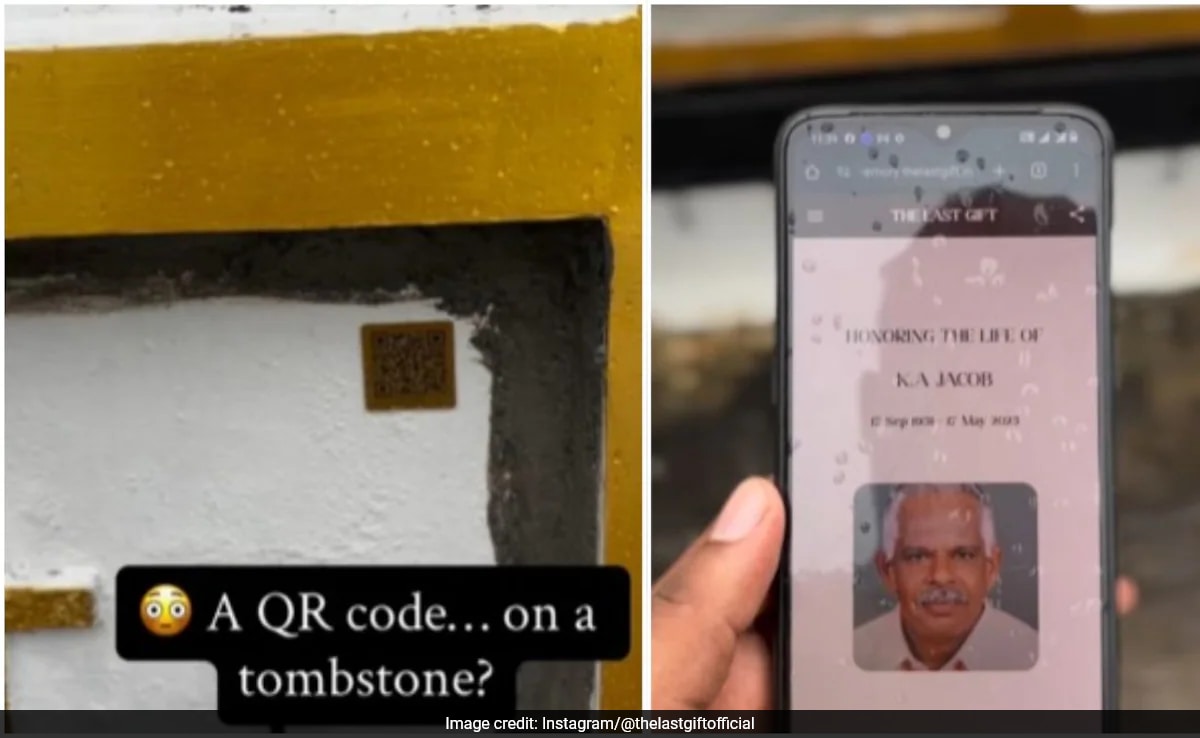 Видеоклип показващ QR код вграден на надгробен камък на гробище