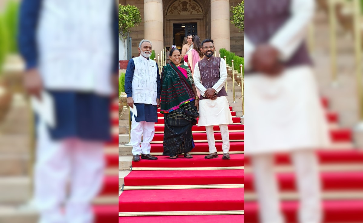 Lavjibhai along with his wife and son at Rashtrapati Bhavan earlier this year.