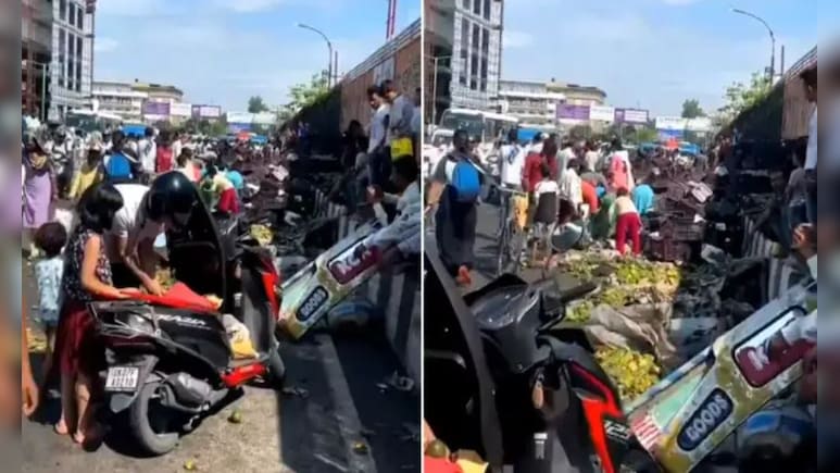 VIDEO: देहरादून में आमों से भरा ट्रक पलटा, लोग मदद छोड़ आम लूटते दिखे