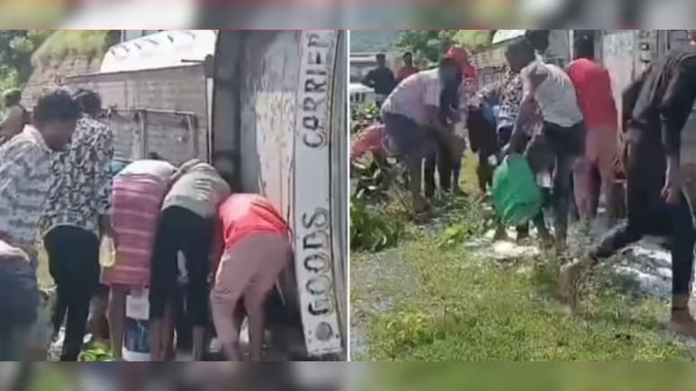 डीजल से लबालब भरे टैंकर के पलटते ही...मुफ्त का डीजल बटोरने के लिए बाल्टी-मग्गा लेकर पहुंच गए गांव वाले