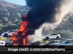 On Camera, 6 Tesla Cars Burn As Vehicle-Carrier Catches Fire In US